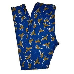 LuLaRoe Leggings Blue Tan Brown Swallows Sparrows Birds Flying One Size OS LLR